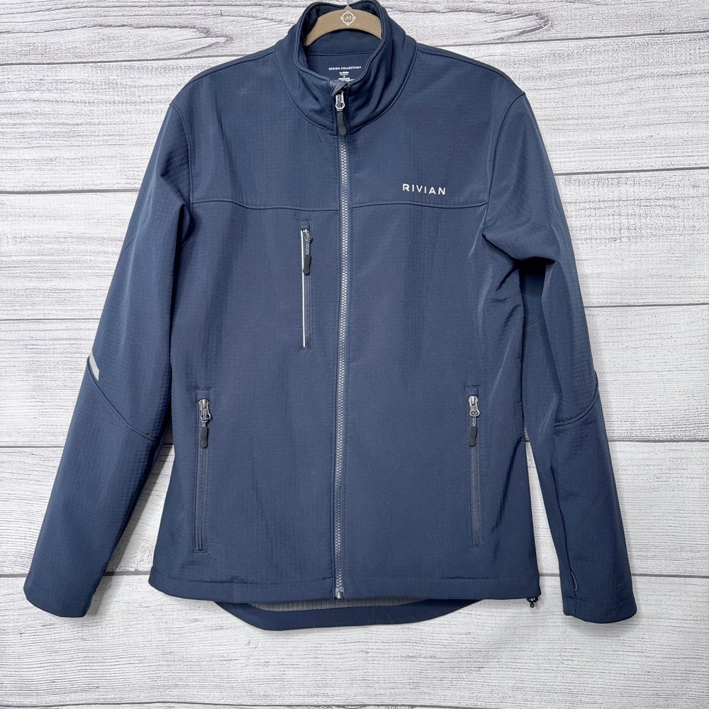 Rivian Design Collective Cintas Mens Small Navy Blue Softshell Zip Jacket Logo